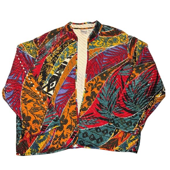 100% Silk Chico’s Woven Patterned Blazer 3/XL - Picture 1 of 3